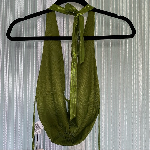 Lime Green Metallic Halter Top NWT Size S - Picture 6 of 12